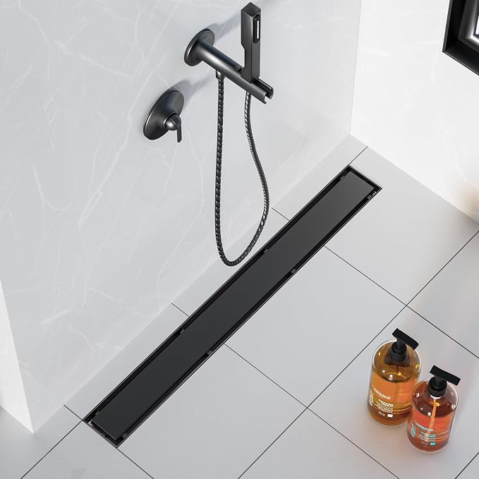Neodrain 18 in Matte Black Linear Shower Drain- with 2-in-1 Flat & Tile Insert Cover, 304 Stainless Steel Rectangle Shower Floor Drain,Floor Shower Drain