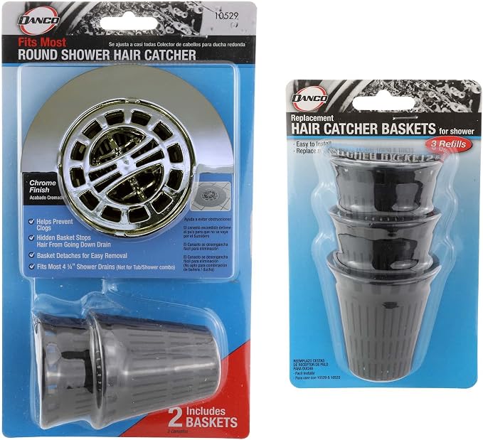 Danco 10529P Chrome Shower Drain Hair Catcher for Stand-Alone Shower, 3-inch Shower Drain Hair Trap, Includes 5 Replacement Baskets, Shower Strainer