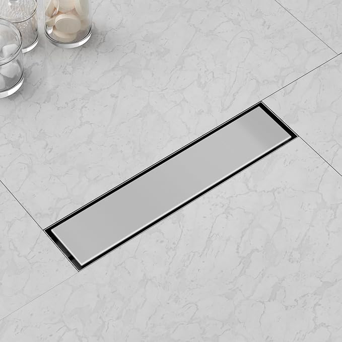 Linear Shower Drain 12 Inch,Modern Rectangle Shower Floor Drain with 2-in-1 Tile Insert Cover, Stainless Steel SUS 304, Linear Drain with Leveling Feet& Hair Strainer