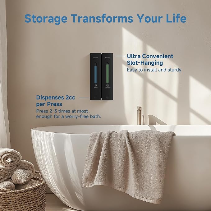 Shampoo Dispenser for Shower - Shower Soap Dispenser Wall Mounted No Drill - Shampoo Body Wash Dispenser 2 Chamber - Easy Install for Bathroom Hotel Black 800ml