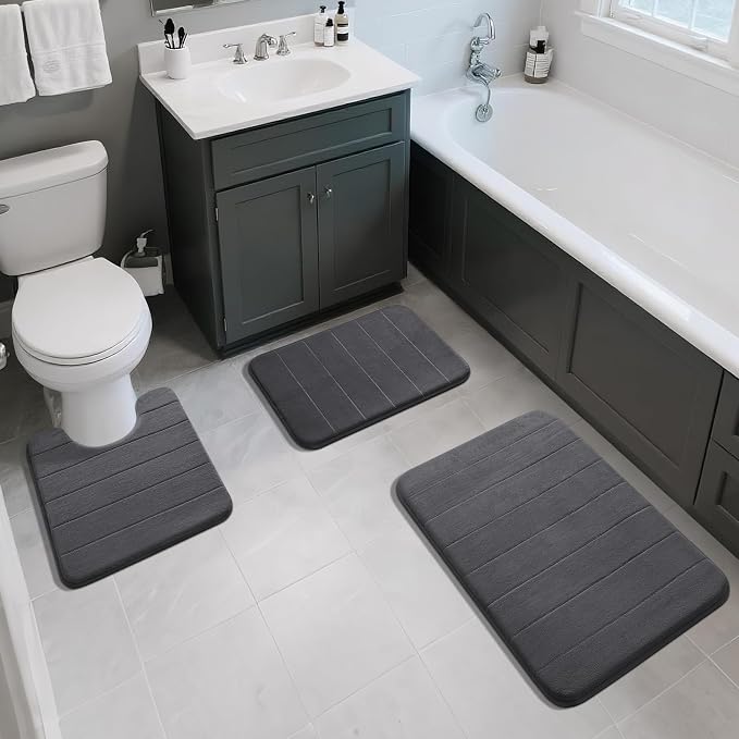 Yimobra Memory Foam Toilet Bath Mat U-Shaped, 24 X 20 Inches,Soft and Comfortable, Super Water Absorption, Non-Slip, Machine Wash and Easier to Dry for Bathroom Commode Contour Rug, Dark Gray