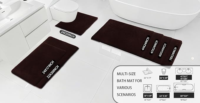 MINIDEAR Bathroom Rugs 60x24 Dark Brown - Thick Memory Foam Bath Mat, Ultra Soft & Plush Fluffy, Non-Slip, Quick Dry, Absorbent Washable Floor Microfiber Mat for Tub, Home Decor Accessories