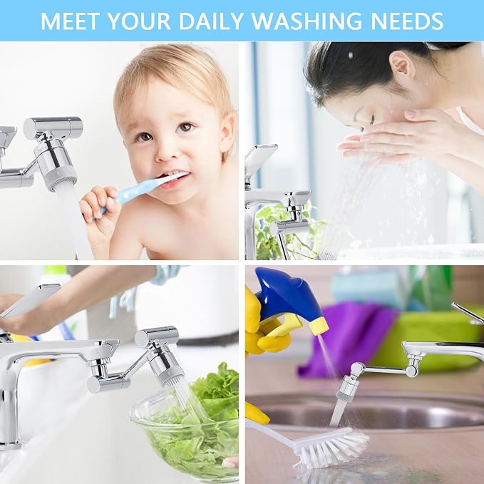 TIDYENDURE 1080° Rotating Faucet Extender, Swivel Faucets Aerator Extension, Faucets Adapter for Kitchen & Bathroom Sinks Features 2 Water Flow Modes Faucet with Built-in Filter Function