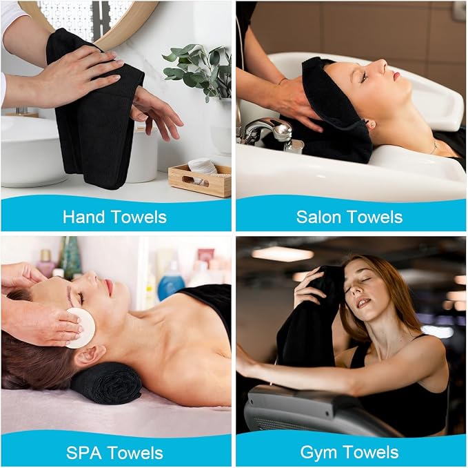 Orighty 24-Pack Black Hand Towels, 16x29 inch Microfiber Gym Towels | Quick Drying & Absorbent, Lightweight & Thin Black Yoga Towel - Multi-Purpose Camping Towel for SPA, Hotel & Bathroom