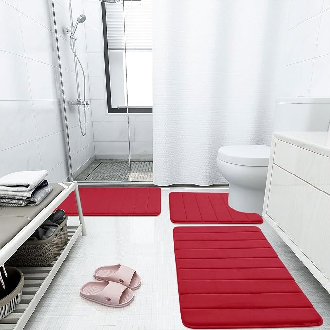 Buganda Memory Foam Bath Mat 60 x 24, Ultra Soft Absorbent Bathroom Rugs | Red, Machine Washable Quick Dry Bath Mats for Bathroom Floor, Shower and Tub, Home Decor Accessories