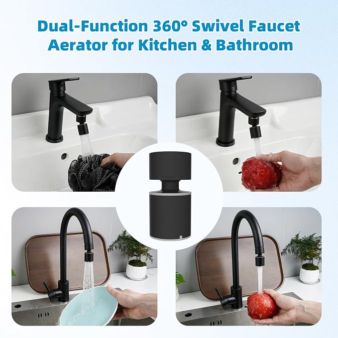 Hibbent NSF/ANSI/CAN 61 Certified Kitchen Faucet Aerator, CUPC Certification 360-degree Swivel Sprayer 2 Water Flow Sprayer Modes Faucet Extender-55/64Inch-27UNS Female Thread, Matte Black