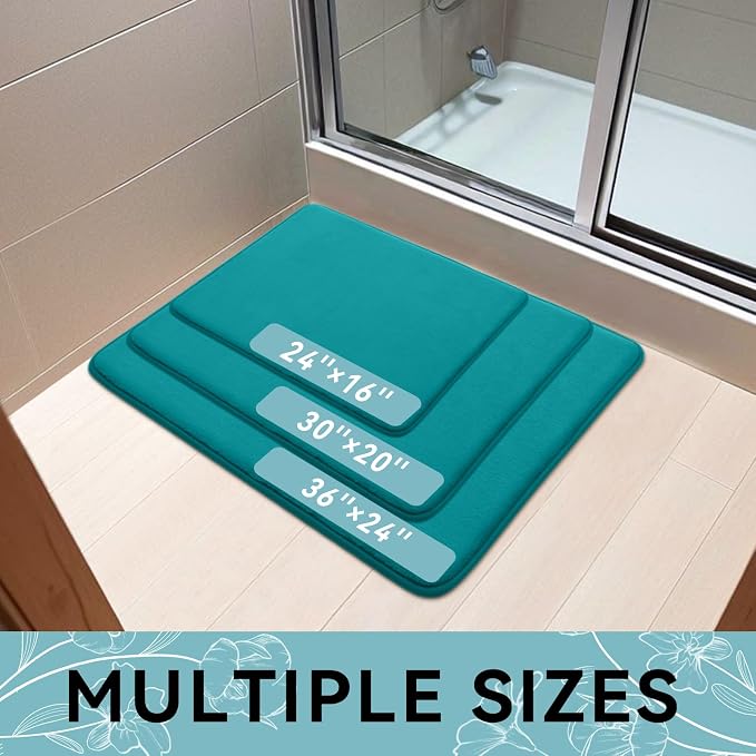Smiry Memory Foam Bath Mat 24x16, Extra Soft and Absorbent Bathroom Rugs | Teal, Quick Dry Machine Washable Non-Slip Bath Mat for Bathroom Floor, Shower and Tub
