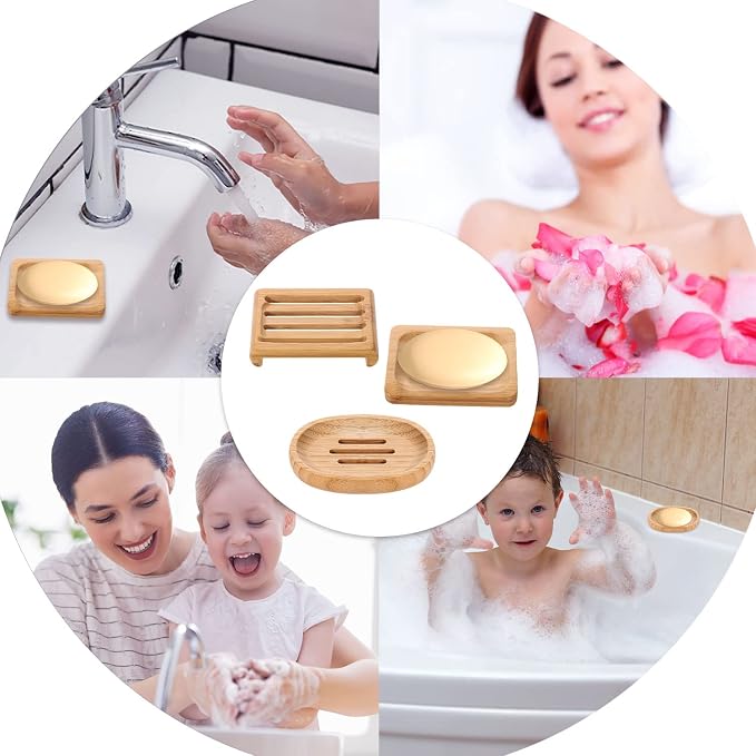 Pimoys 12 Pcs Bamboo Soap Dishes, Wooden Soap Tray, Shampoo Bar Holder, Bar Soap Holder for Bathroom, Kitchen (3 Size)