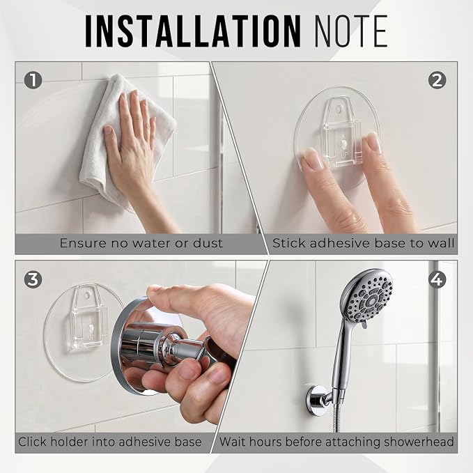 G-Promise All Metal Handheld Shower Head Holder, Adjustable Wall Mount Shower Wand Bracket, Strong Adhesive Disc Mount or Drill Installation (Round, Brushed Nickel)