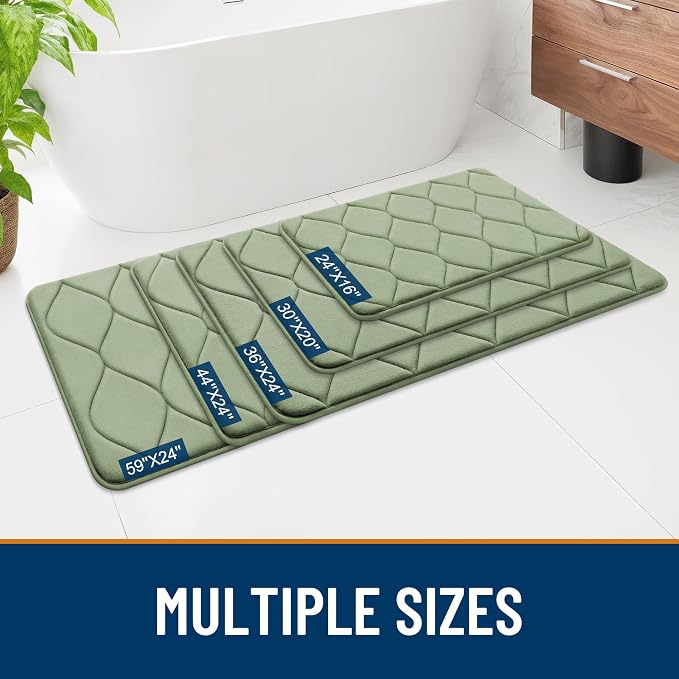 Smiry Memory Foam Bath Mat 30x20, Ultra Soft Absorbent Bathroom Rugs | Sage Green, Plush Quick Dry and Machine Washable Cushion Bath Mats for Bathroom, Shower, Tub & Home Decor