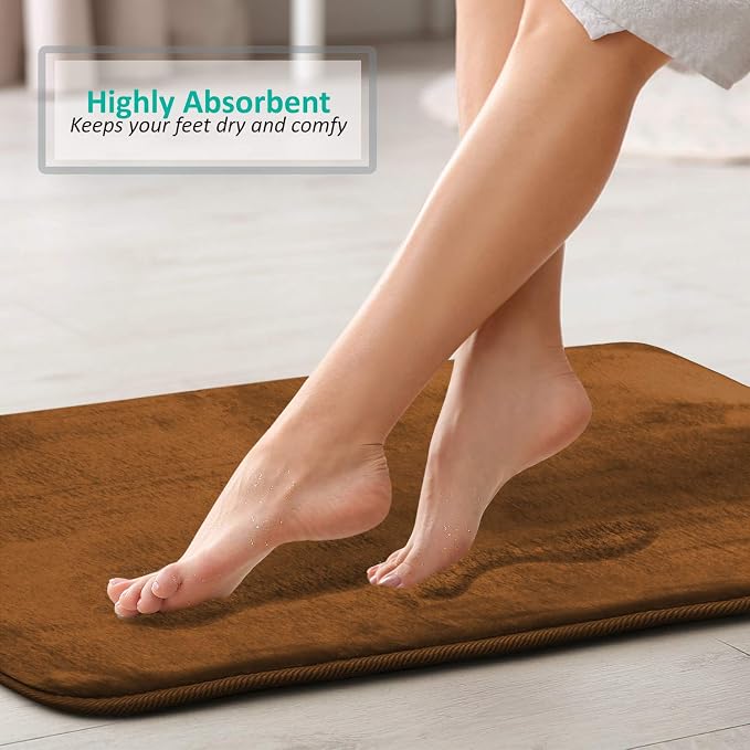Clara Clark 2 Piece Bathroom Rugs, Velvet Memory Foam Bath Mat Set, Non-Slip Bath Rugs, Machine Wash, Dries Quickly, Ultra Soft Plush Bath Mats for Bathroom, 17 x 24 + Contour, Brown