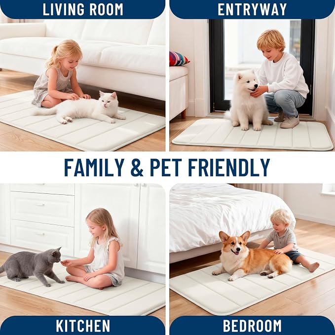 OLANLY Memory Foam Bath Mat 34x21, Super Soft and Absorbent Bathroom Rugs | Ivory, Quick Dry Bath Rug, Machine Washable Shower Floor Mats, Bathmat Carpet for Bathroom Floor, Tub and Shower