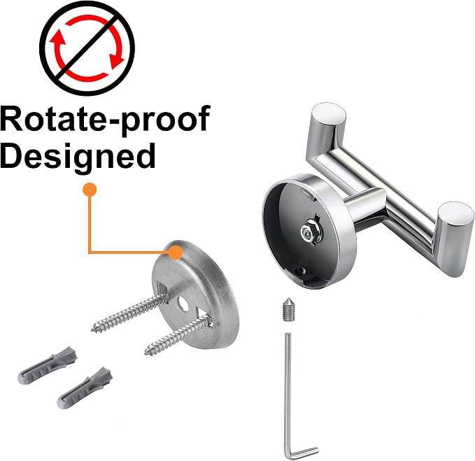 Towel Hooks For Bathrooms, Polished Chrome Towel Hook For Kitchen Bathroom, SUS304 Stainless Steel Coat Hook, Heavy Duty Double Holder Robe Hooks For Hanging Towels,Coats,Clothes,Wall Mount, 4 Pack