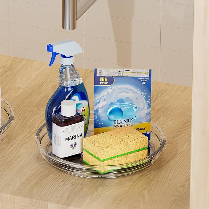 LAMU 4 Pack Lazy Susan Organizer Turntable for Cabinet, Pantry Organizers and Storage, Rotating Condiment Organizer for Kitchen, Table Top, Fridge, Countertop, Spice Organization, 10.6''x2, 9''x2