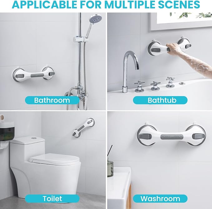 TAILI Shower Grab Bar, 12 Inch Shower Handle for Bathtubs and Elderly, Suction Grab Bars for Seniors Bathroom Safety Handles for Elderly, No Drilling Removable,Grey,G9