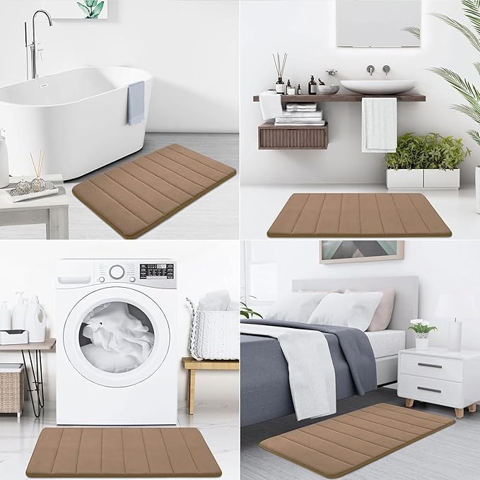 Buganda Memory Foam Bath Mat 34 x 20, Ultra Soft Absorbent Bathroom Rugs | Mocha, Machine Washable Quick Dry Bath Mats for Bathroom Floor, Shower and Tub, Home Decor Accessories
