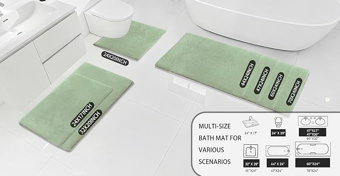 MINIDEAR Bathroom Rugs 47x20 Sage Green - Thick Memory Foam Bath Mat, Ultra Soft & Plush Fluffy, Non-Slip, Quick Dry, Absorbent Washable Floor Microfiber Mat for Tub, Home Decor Accessories