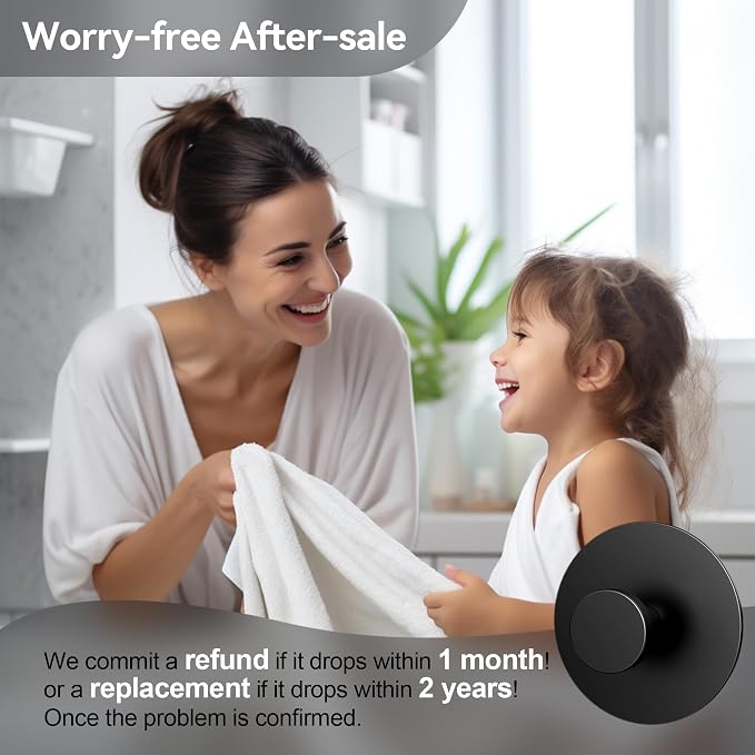 Wall Adhesive Hooks for Towel/Shower - No Damage Stick on Hanging Hook Heavy Duty for Bathroom, Door, Coat, Black 4 Pack