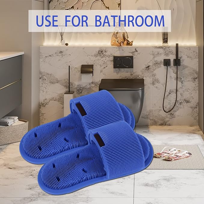 Shower Foot Scrubber with Non-Slip Suction Cups, Silicone Bristle Shower Foot Cleaning Brush Slipper for Spa Massager Exfoliating Dead Skin Remover (1 PCS) (Blue)