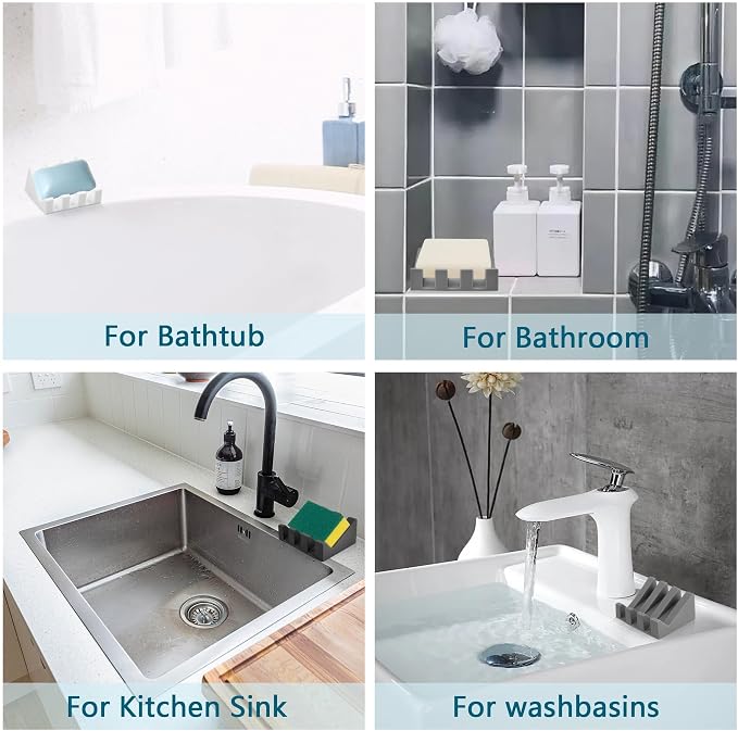 Self Draining Soap Dish Holder,Silicone Soap Dish,for Bathroom,Kitchen, Sponges,Can Extend Soap Life,Keep Soap Bars Dry and Easy Cleaning (N-Light Grey,3-Pack)