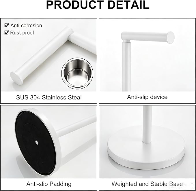 BGL Toilet Paper Holder Standing On Floor White, Tissue Holder On Floor with Reserve Storage Paper Rolls, Free-Standing Roll Paper Holder