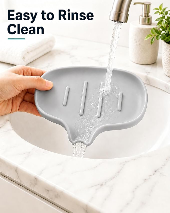 3 Pack Soap Bar Holder, AIMAIAIMAI Self Draining Soap Dish, Quick Drainage, Soap Dishes for Bathroom, Shower, Silicone Soap Tray for Kitchen, BPA-Free, Dishwasher Safe (Gray)