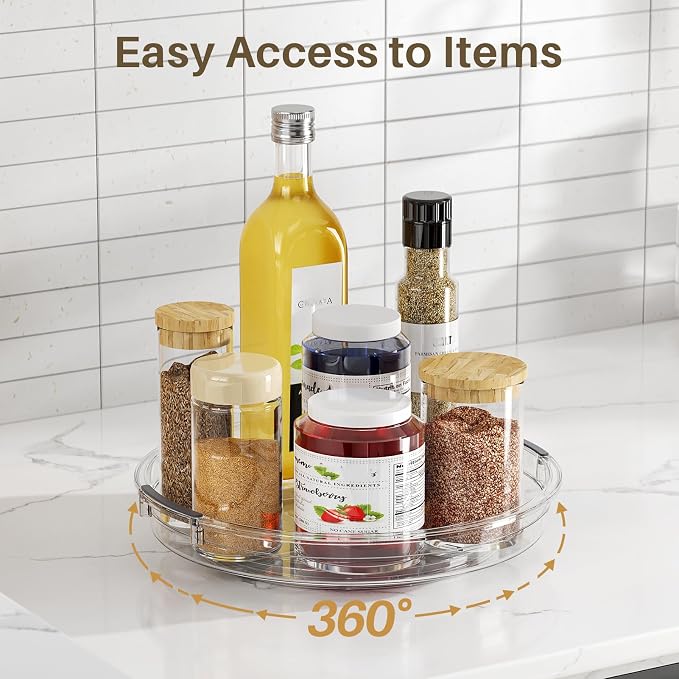 LAMU 3 Pack 10.6'' Lazy Susan Organizer Turntable for Cabinet, Pantry Organizers and Storage, Rotating Condiment Organizer for Kitchen, Table Top, Fridge, Countertop, Spice Organization