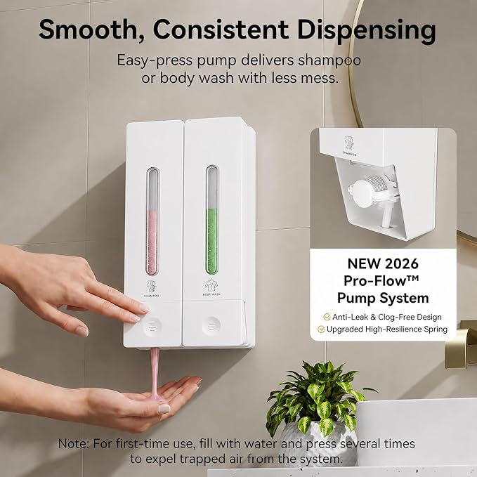 Shampoo and Conditioner Dispenser - Wall-Mounted 3-Chamber Shower Soap Dispenser, No-Drill, 1200ML Capacity, for Bathroom & Hotel
