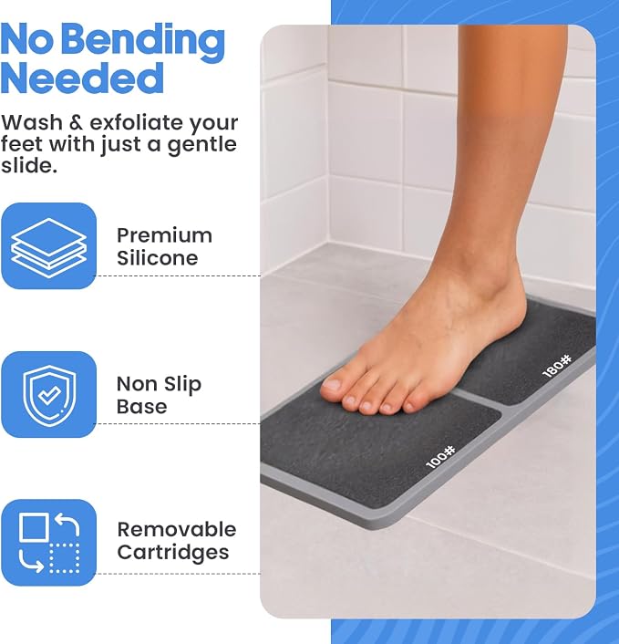 Premium Pumice Mat for Feet with 100 & 180 Grit Stones, Callus Remover and Exfoliator for Smooth Heels and Toes, Gentle Durable Foot Care Tool for At-Home Pedicure and Spa Softness
