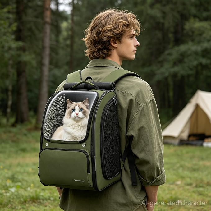 Cat Backpack Carrier Expandable Pet Backpack for Cats & Small Dogs | Clear Cat Carrier Large Space Shaded Cat Bubble Backpack Breathable Pet Outdoor Backpack for Hiking Travel Vet Walk, Green