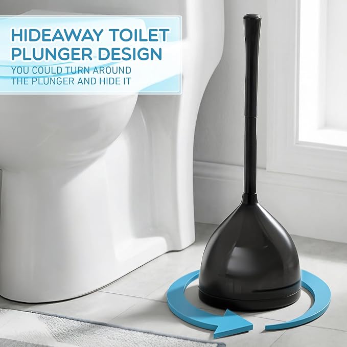 Reallnaive 2 Pack Toilet Plunger with Holder, Commercial Grade Heavy-Duty Plunger Set with Storage Base, Professional Bathroom Maintenance Tool