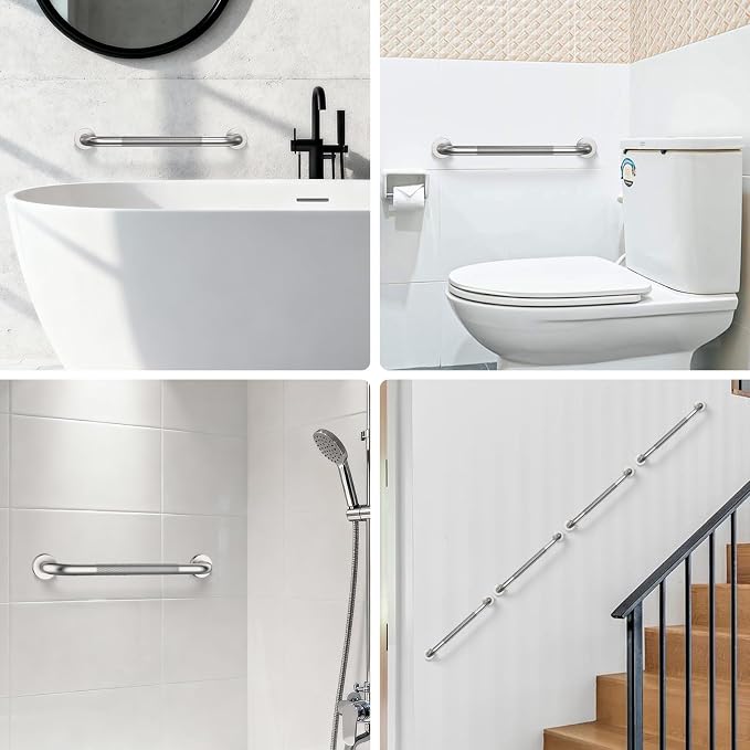 2 Pack 16 Inch Anti Slip Shower Grab Bar, ZUEXT Brushed Nickel Stainless Steel Bathroom Grab Bar, Knurled Bathroom Balance Bar,Safety Hand Rail Support,Handicap Elderly Injury Assist Bath Handle