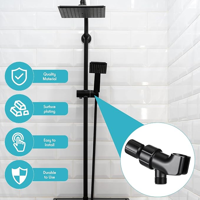 Mimorou 79 Inch Stainless Steel Shower Hose with Adjustable Arm Holder Shower Head Adjustable Replacement Hose Head Holder for Wall (Stylish Style, Black)