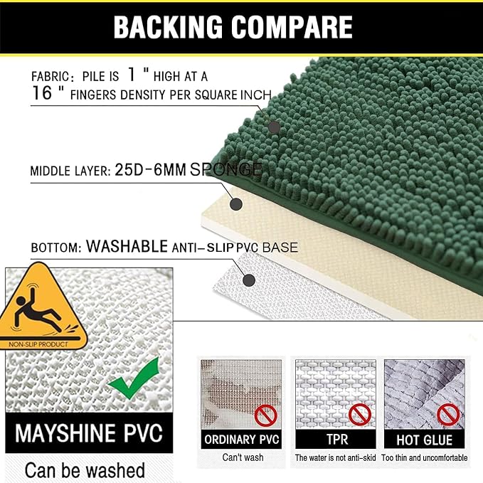 BOANKODU Bathroom Rugs Sets 2 Piece,47X16+16X24Inch,Absorbent Non-Slip Very Soft Chenille Mat,Machine Washable (Dark Green)