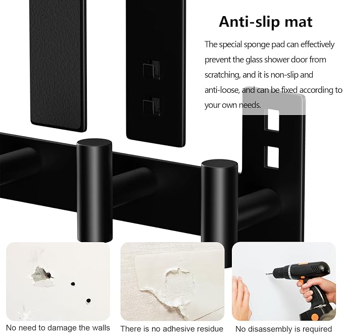 WUIVIUT Over Glass Shower Door Hooks, Towel Racks for Bathroom, Fits 3/8" (10mm) Thick Shower Door, Heavy Duty Washroom Hooks for Robe, Coat (T Shape, 3 Hook)