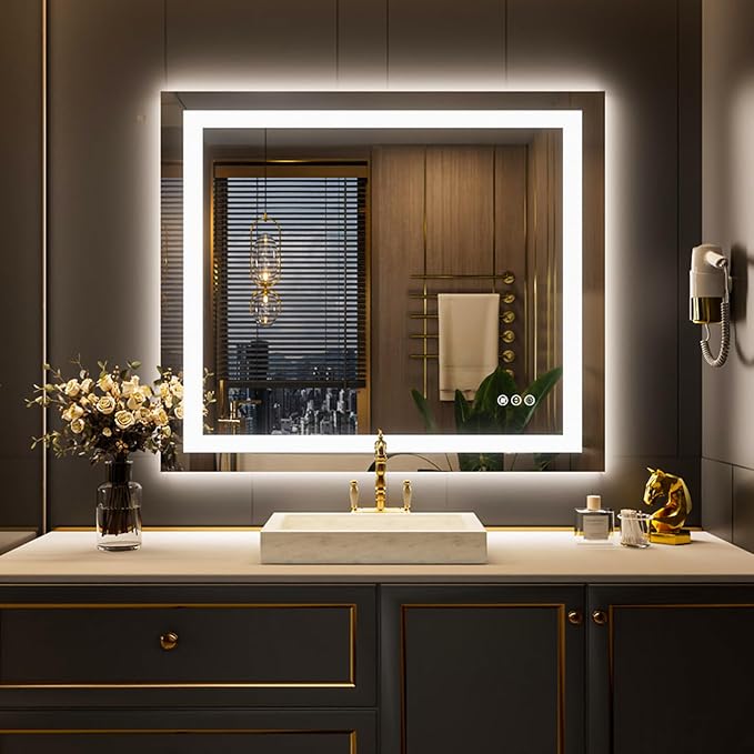 LOAAO 44"X36" LED Bathroom Mirror with Lights, UL Listed | Anti-Fog, Dimmable, 3 Color Temperature, Backlit + Front Lit, Memory Function, Tempered Glass