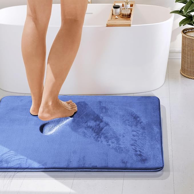 Clara Clark Bathroom Rugs, Velvet Memory Foam Bath Mat, Non-Slip Bath Rugs, Machine Wash, Dries Quickly, Ultra Soft Plush Bath Mats for Bathroom, 24 x 36, Calm Blue