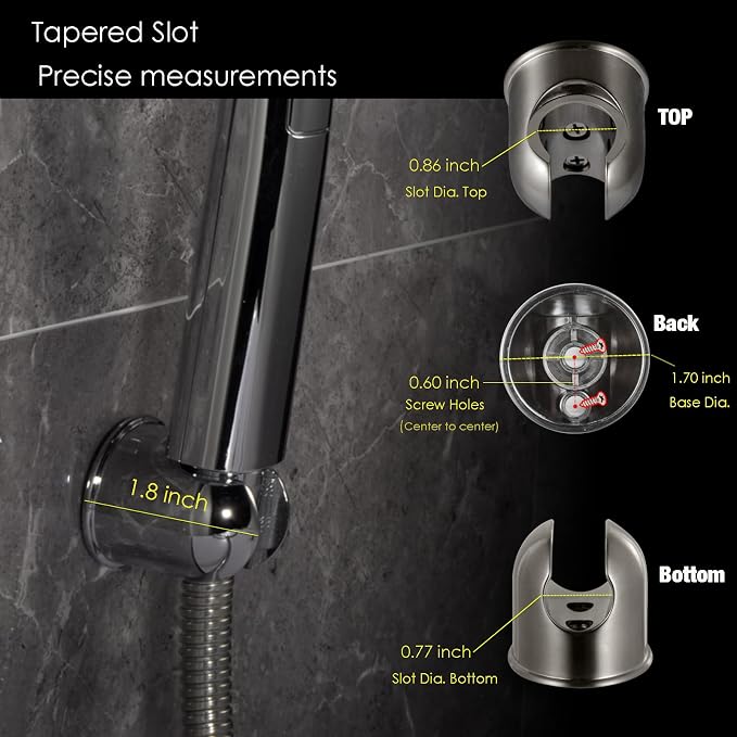 Handheld Shower head Holder - All Metal - Adhesive and Screw in Installation - Minimal Design Bathroom Wall Mount Shower sprayer Holder (Polished Chrome)