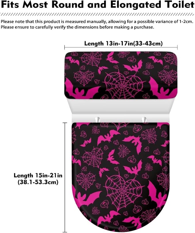 Spider Web Toilet Tank Cover for Bathroom Bat Toilet Lid Cover Set 2 Oval Bathroom Set for Halloween Party