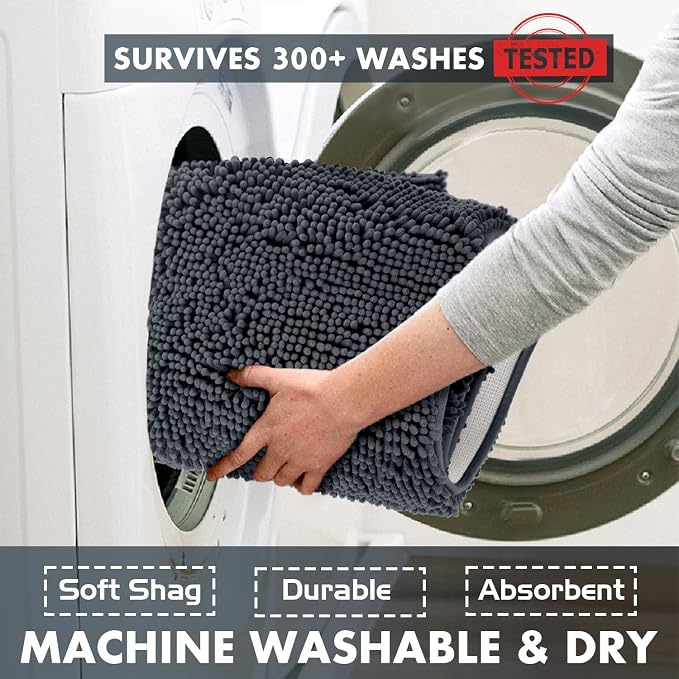 LuxUrux Toilet Lid Cover with Stretch Fit Elastic Band – Chenille Microfiber Toilet Seat Non-Slip Cover for Bathroom – Soft Plush, Machine Wash And Dry, Comfort & Clean Look (18 x 21'', Charcoal)