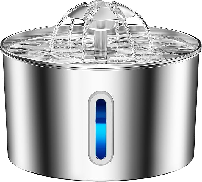 Cat Water Fountain Stainless Steel - 74oz/2.2L Automatic Large Pet Watering Bowl Dispenser for Indoor Cats - Drinking Fountains with 6 Filter, Gifts for Dogs and Kitty - Dog Waterer Bowls No Spill