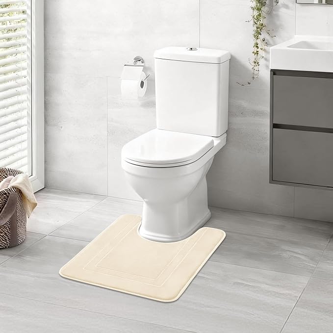 Cupic Cupid Memory Foam Bath Mat 24"×20", U-Shaped Bathroom Rugs, Cream | Soft Touch, Cushioned Comfort, Non Slip Bathroom Mat, Super Absorbent & Quick Dry, Machine Washable for Shower, Tub & Vanity