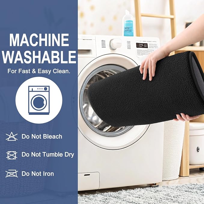 OLANLY Memory Foam Bathroom Runner Rugs 44x24, Absorbent Long Mat, Black | Soft Quick Dry Bath Rugs, Non-Slip Carpet, Machine Washable Mat for Bathroom Floor, Tub and Shower, Home Decor Accessories