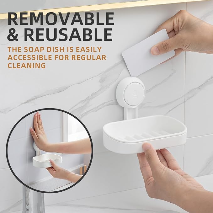 Soap Holder, Soap Dish for Shower, Suction Cup Bar Soap Holder | 2 Set Soap Bar Holder for Shower, Wall Mounted Self Draining, NO Drill Sponge Holder for Bathroom, Bathtub Kitchen Sink