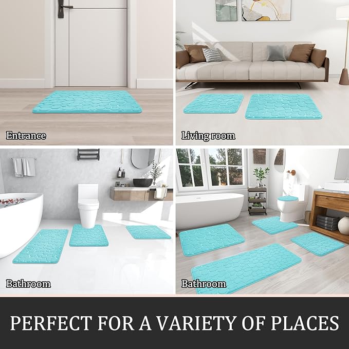 YIHOUSE Bathroom Rugs Mat Set, Memory Foam Bath Mat 2 Piece Teal | 17x24&20x46, Non Slip, Water Absorbent, Washable, Bath Mat For Bathroom, Sink and Toilet