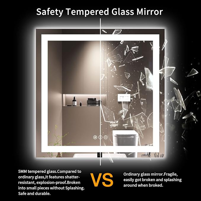 LOAAO 36"X36" LED Bathroom Mirror with Lights, UL Listed | Anti-Fog, Dimmable, 3 Color Temperature, Backlit + Front Lit, Memory Function, Tempered Glass