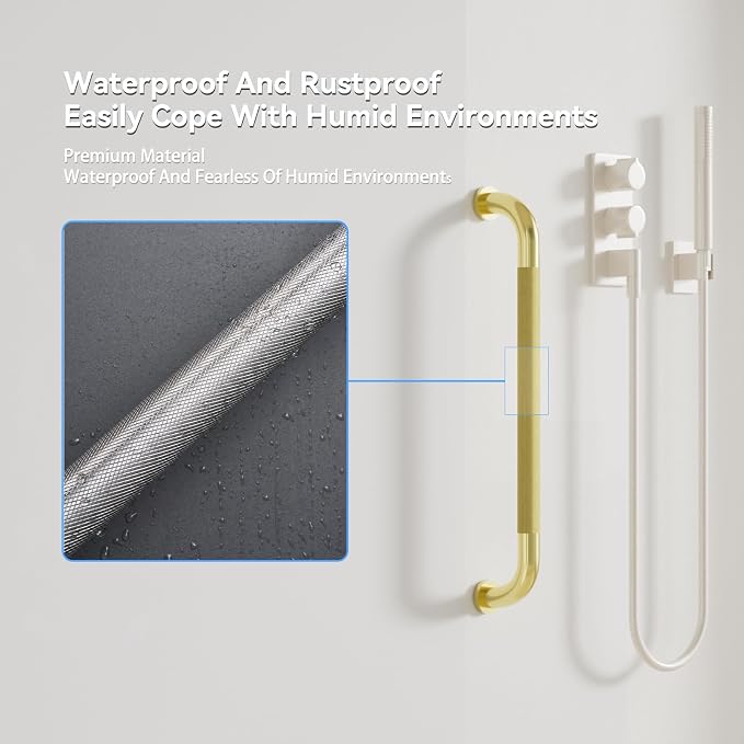 32 Inch Shower Grab Bar, Brushed Gold Bathroom Grab Bar Handle with Anti-Slip Knurled Grip, Stainless Steel Bath Balance Bar, 1.25" Diameter Bath Safety Bar Support for Seniors Elderly Pregnant