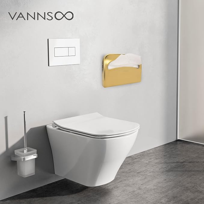 Toilet Seat Cover Dispenser - Stainless Steel Wall Mount Toilet Seat Cover Holder for Commercial Bathroom, 250 Single or Half Fold Seat Covers Capacity (Gold)