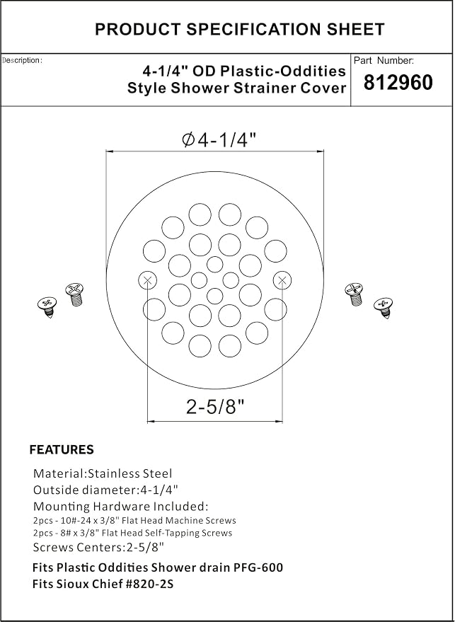 Artiwell 4-1/4“ Shower Strainer Drain Trim Set, Screw-in Shower Strainer Drain Cover, Plastic-Oddities Style Replacement Strainer Grid,Machine & Self-Tapping Screws Included (Brushed Gold)