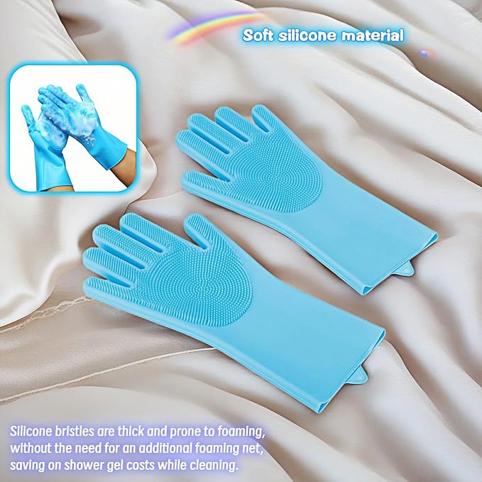 Silicone Dog Grooming Glove for Dogs and Cats, Enhanced Five-Finger Fit, Non-Slip & Extended Cuff, Dual-Sided Pet Bath Brush for Washing, Massage & Deep Cleaning 1 Pair (Blue)